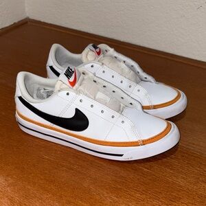 Nike Kids White and Black Sneakers with Orange Accents